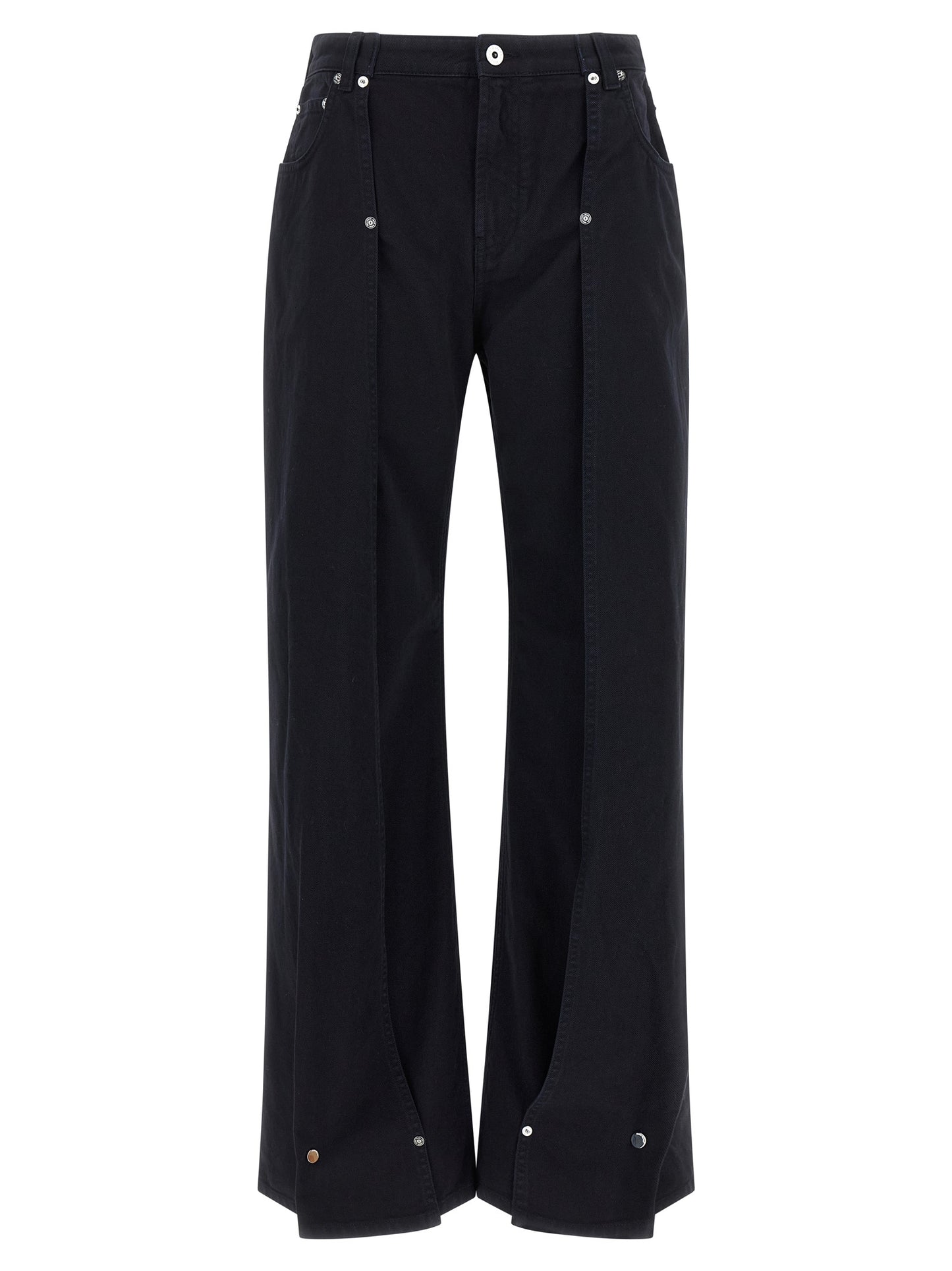 Jeans by Jean Paul Gaultier for women in denim cotton blue features an sartorial wide and long with a cut for a sartorial finish.