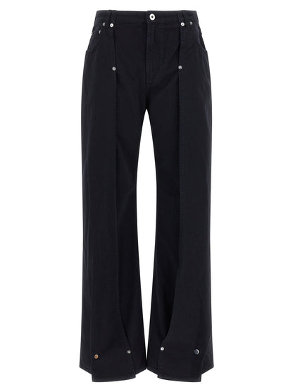 Jeans by Jean Paul Gaultier for women in denim cotton blue features an sartorial wide and long with a cut for a sartorial finish.
