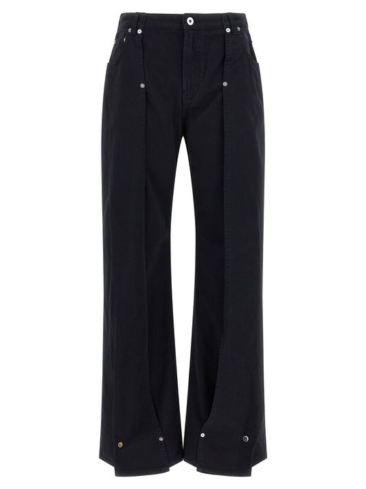 Jeans by Jean Paul Gaultier for women in denim cotton blue features an sartorial wide and long with a cut for a sartorial finish.