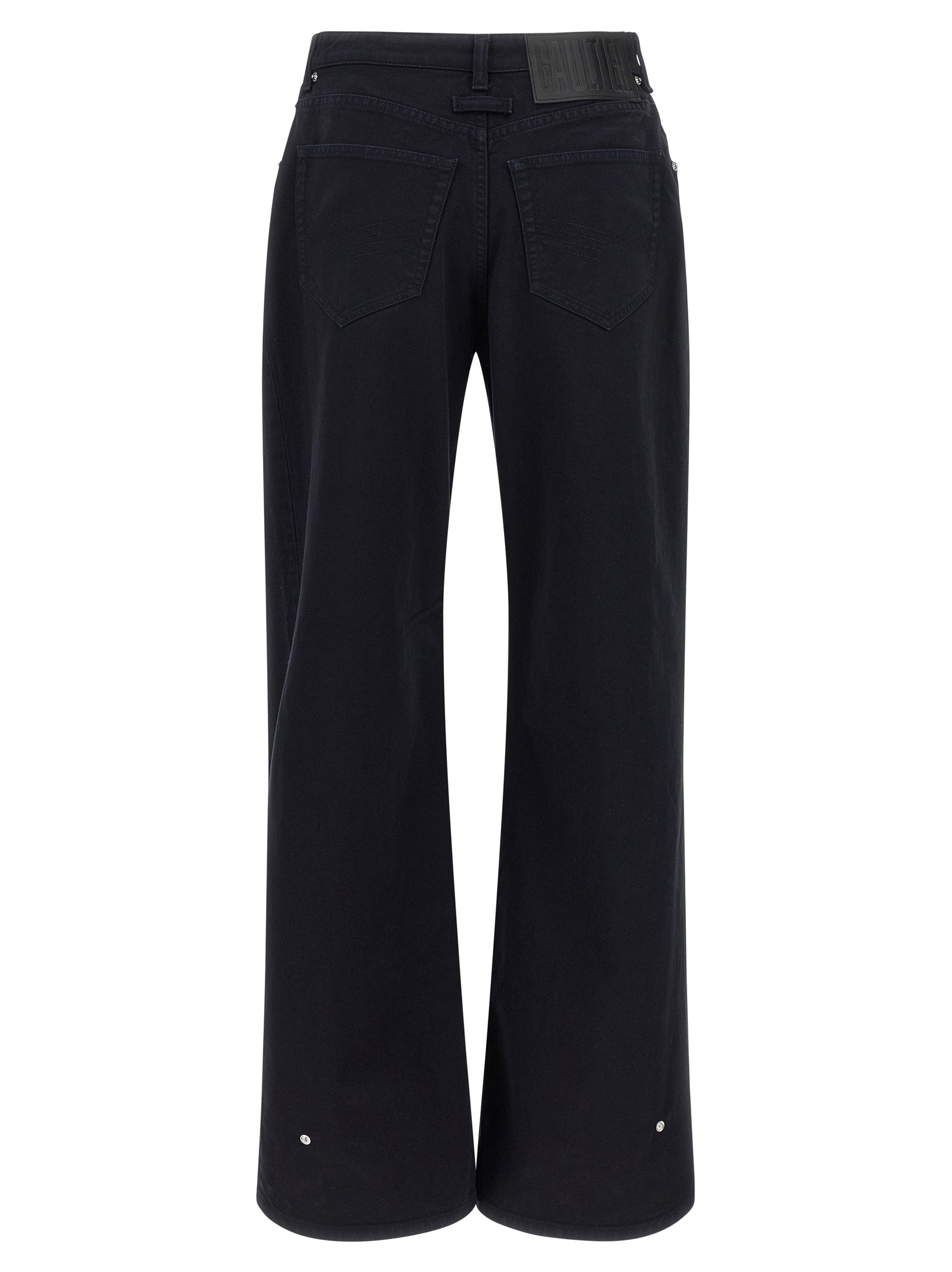 Jeans by Jean Paul Gaultier for women in denim cotton blue features an sophisticated and wide with a precise long, creating a sophisticated and sophisticated silhouette.