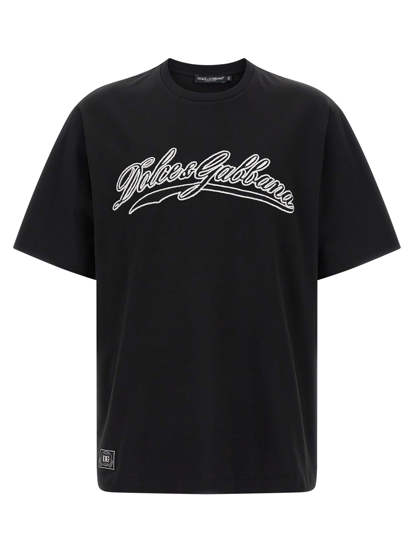 T-Shirt by Dolce & Gabbana for men in cotton bicolour, black & white showcases a dramatic silhouette, elegantly detailed with a dramatic crew neckline and short-sleeve for a truly dramatic finish.