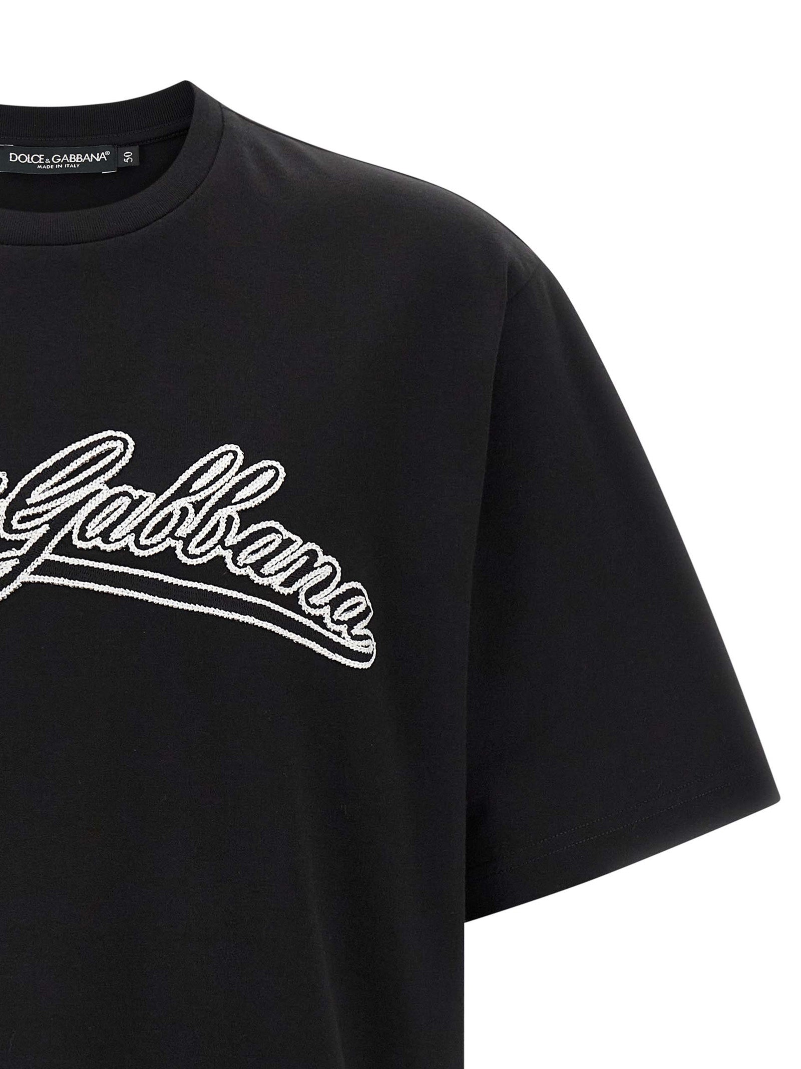 T-Shirt by Dolce & Gabbana for men in cotton bicolour, black & white showcases a fashionable silhouette, elegantly detailed with a fashionable and crew neckline for a sophisticated, high-fashion look.