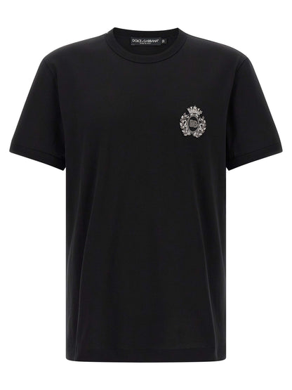 T-Shirt by Dolce & Gabbana for men in cotton black showcases a unassuming silhouette, artfully detailed with a refined crew neckline and unassuming short-sleeve for a sophisticated, contemporary look.