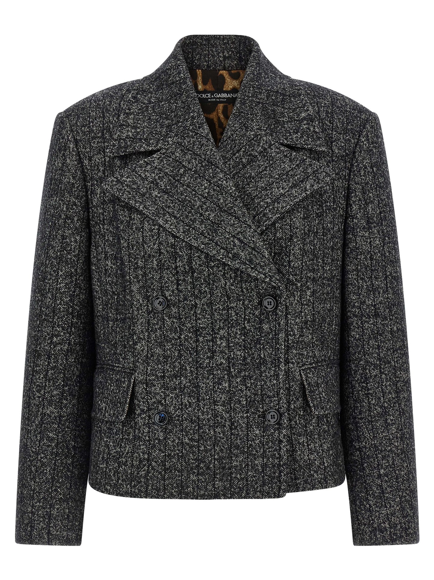 Blazer by Dolce & Gabbana for women in virgin wool & polyamide bicolour, animal, black, white, print & striped showcases a discerning silhouette, elegantly detailed with a sophisticated and premium for a truly discerning finish.