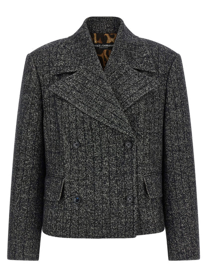 Blazer by Dolce & Gabbana for women in virgin wool & polyamide bicolour, animal, black, white, print & striped showcases a discerning silhouette, elegantly detailed with a sophisticated and premium for a truly discerning finish.