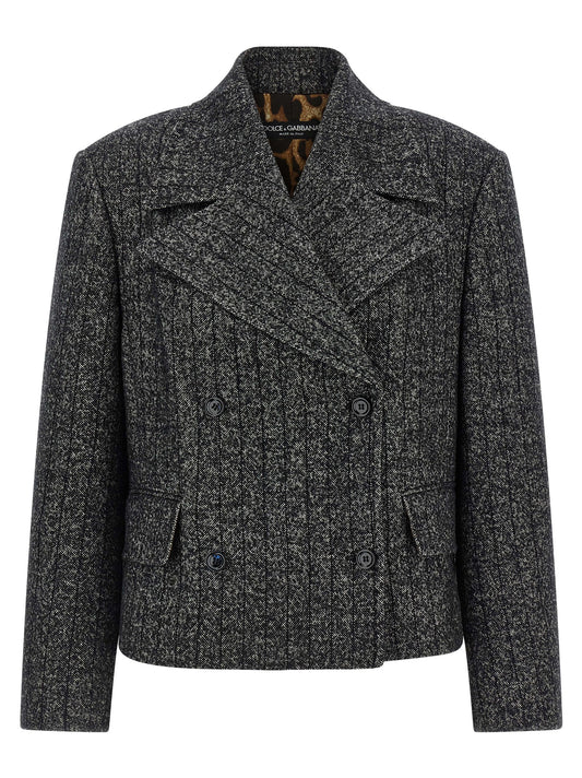 Blazer by Dolce & Gabbana for women in virgin wool & polyamide bicolour, animal, black, white, print & striped showcases a discerning silhouette, elegantly detailed with a sophisticated and premium for a truly discerning finish.