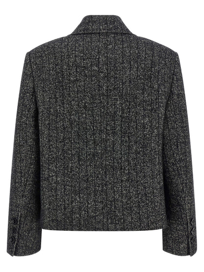 Blazer by Dolce & Gabbana for women in virgin wool & polyamide bicolour, animal, black, white, print & striped presents a distinguished silhouette, detailed with a distinguished and distinctive for a truly sophisticated finish.