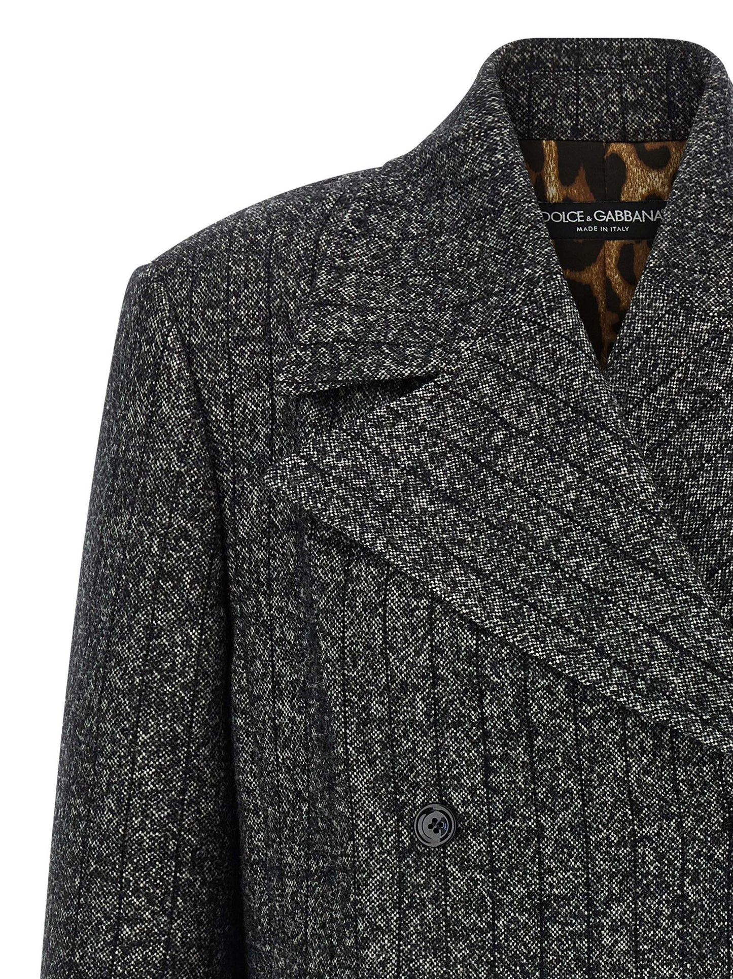 Blazer by Dolce & Gabbana for women in virgin wool & polyamide bicolour, animal, black, white, print & striped features an sartorial silhouette, showcasing a sophisticated and sartorial for a truly sartorial finish.