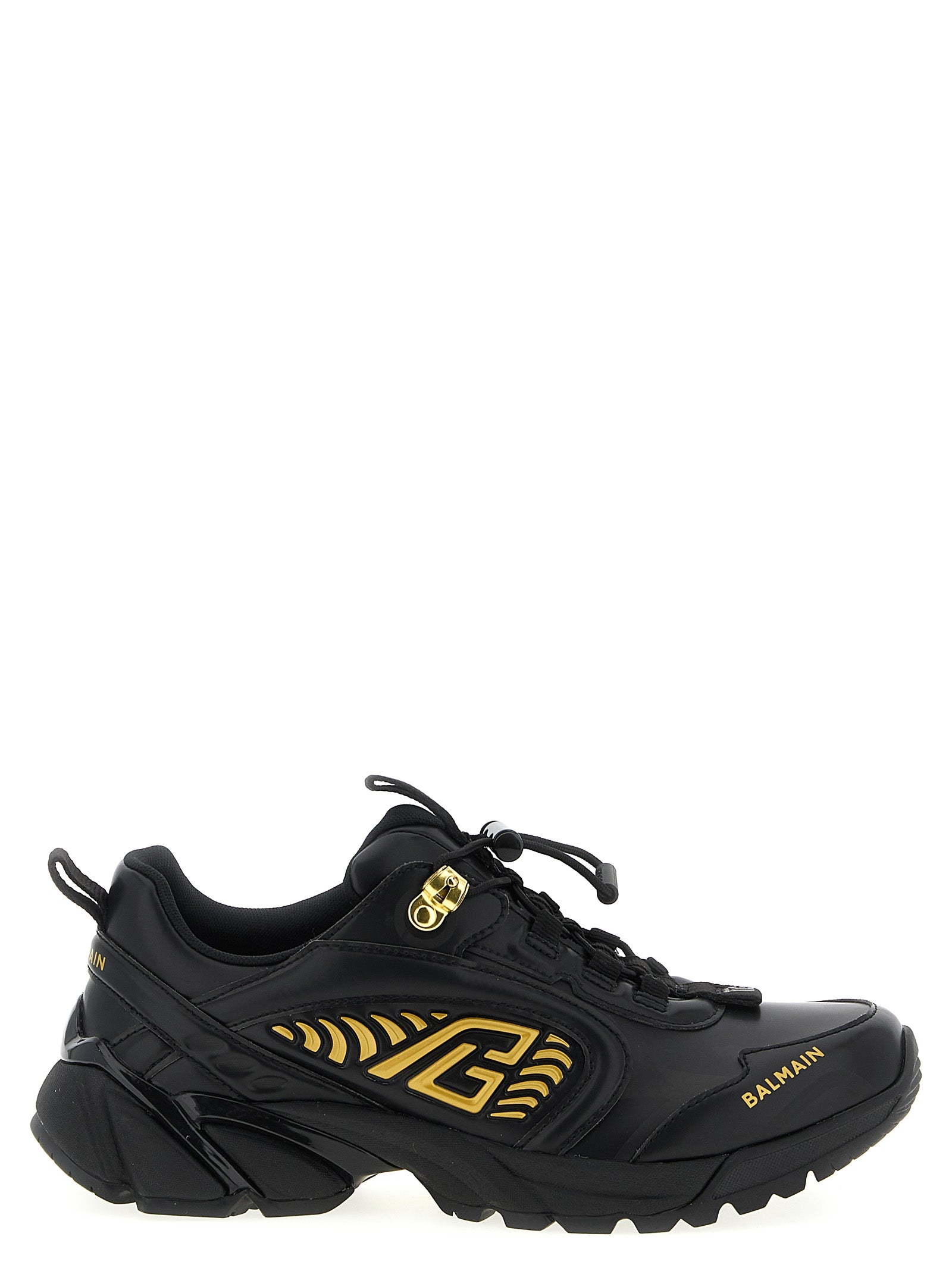 Athletic Sneakers by Balmain for men in nylon polyurethane leather black presents a sleek silhouette, perfectly capturing the athletic style essence of Men's Athletic Nylon Polyurethane Leather Sneakers with its sleek design and premium finish.