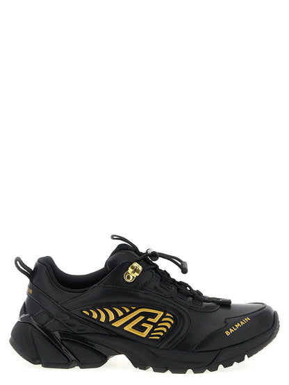 Athletic Sneakers by Balmain for men in nylon polyurethane leather black presents a sleek silhouette, perfectly capturing the athletic style essence of Men's Athletic Nylon Polyurethane Leather Sneakers with its sleek design and premium finish.