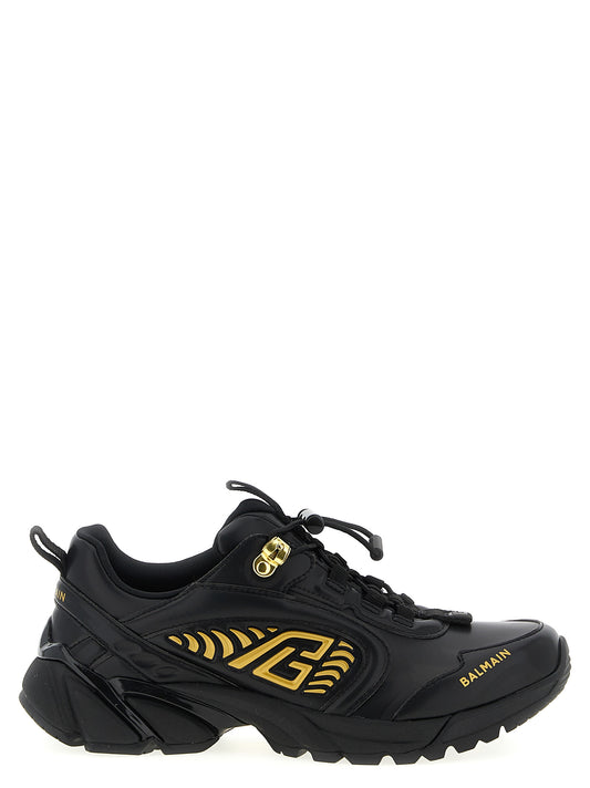 Athletic Sneakers by Balmain for men in nylon polyurethane leather black presents a sleek silhouette, perfectly capturing the athletic style essence of Men's Athletic Nylon Polyurethane Leather Sneakers with its sleek design and premium finish.
