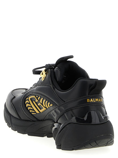 Athletic Sneakers by Balmain for men in nylon polyurethane leather black features an exquisite silhouette, showcasing the premium athletic style of the Men's Athletic Nylon Polyurethane Leather Sneakers with an exquisite finish.