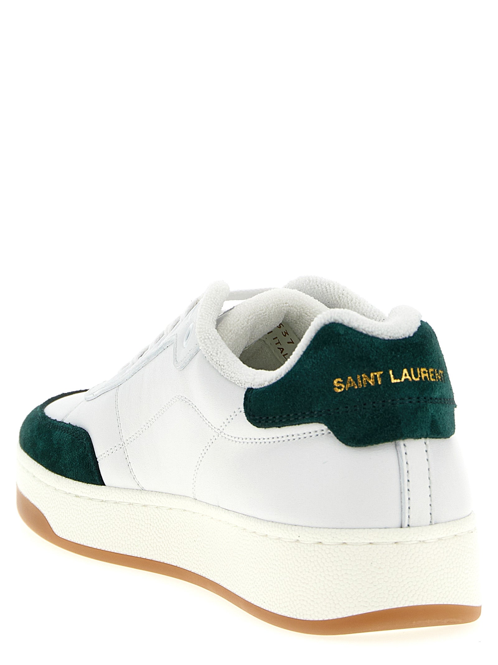 Sneakers by Saint Laurent for men in terrycloth & bos taurus calfskin leather bicolour & green features an timeless silhouette from the Men's Low Top Terrycloth & Bos Taurus Calfskin Leather Sneakers collection, showcasing a signature low-top style with an timeless finish.