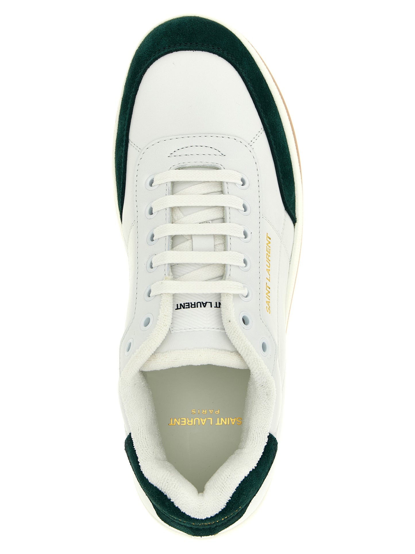 Sneakers by Saint Laurent for men in terrycloth & bos taurus calfskin leather bicolour & green features an versatile design from the Men's Low Top Terrycloth & Bos Taurus Calfskin Leather Sneakers collection, highlighting a versatile low-top style for a premium, high-fashion look.