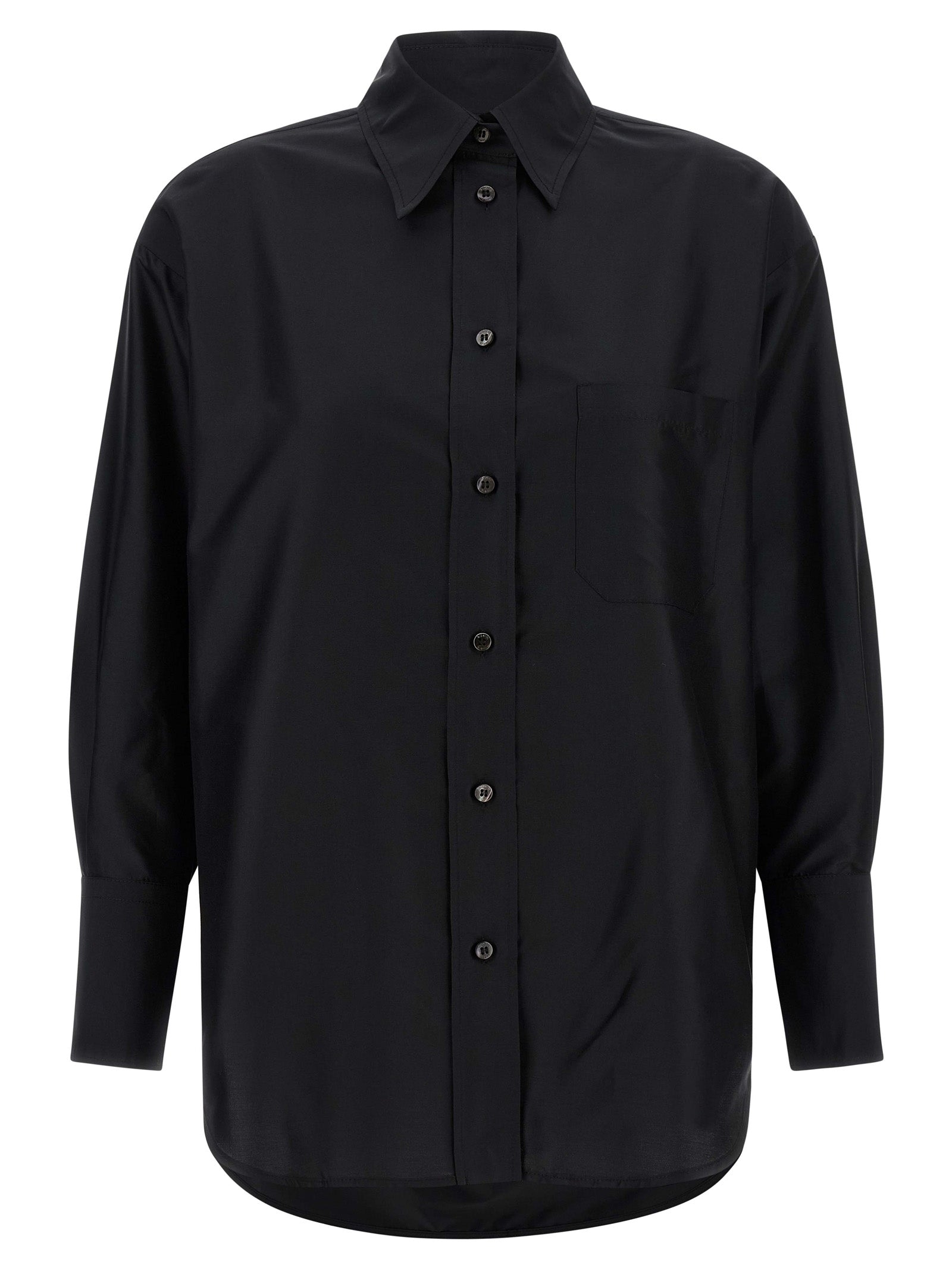 Blouse by Alberto Biani for women in silk black, featuring a nuanced long-sleeve and nuanced for a sophisticated finish.