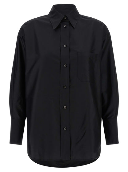 Blouse by Alberto Biani for women in silk black, featuring a nuanced long-sleeve and nuanced for a sophisticated finish.