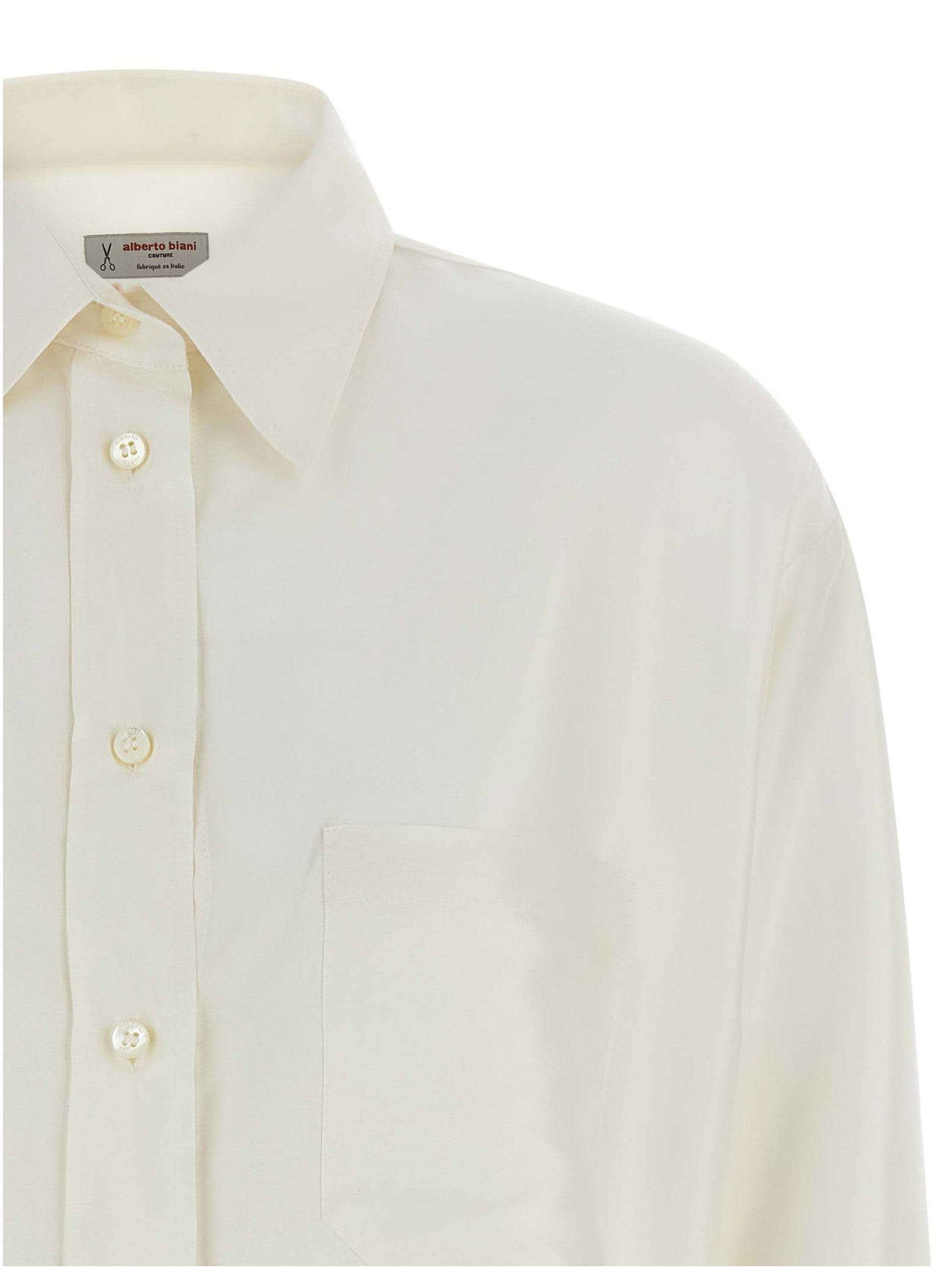 Blouse by Alberto Biani for women in silk white showcases a sleek silhouette, elegantly detailed with a sleek and for a sleek finish.