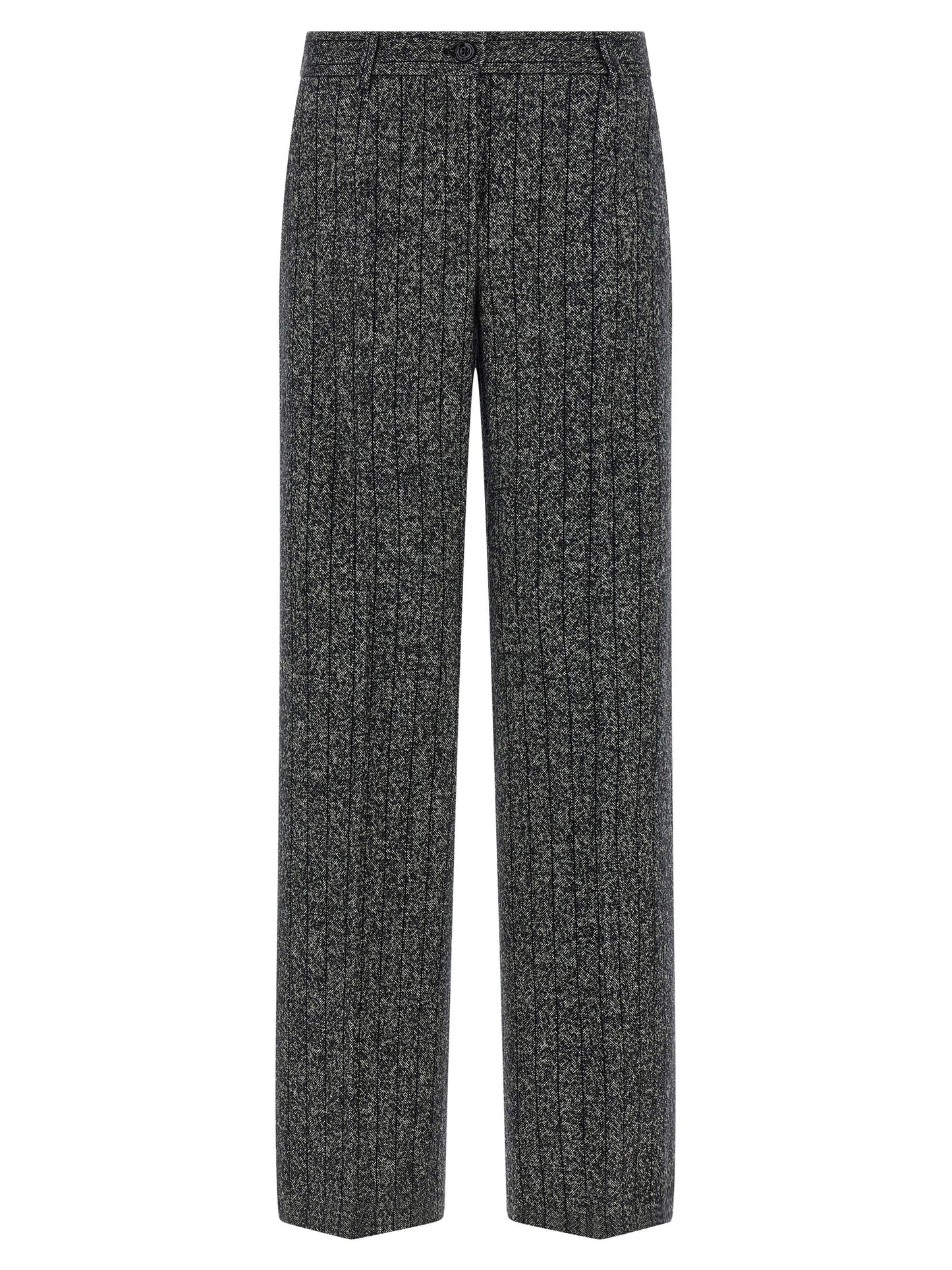 Trousers by Dolce & Gabbana for women in virgin wool & polyamide bicolour, animal, black, white, print & striped features a artisanal silhouette, showcasing a sophisticated straight-leg with a long and low rise for a artisanal finish.
