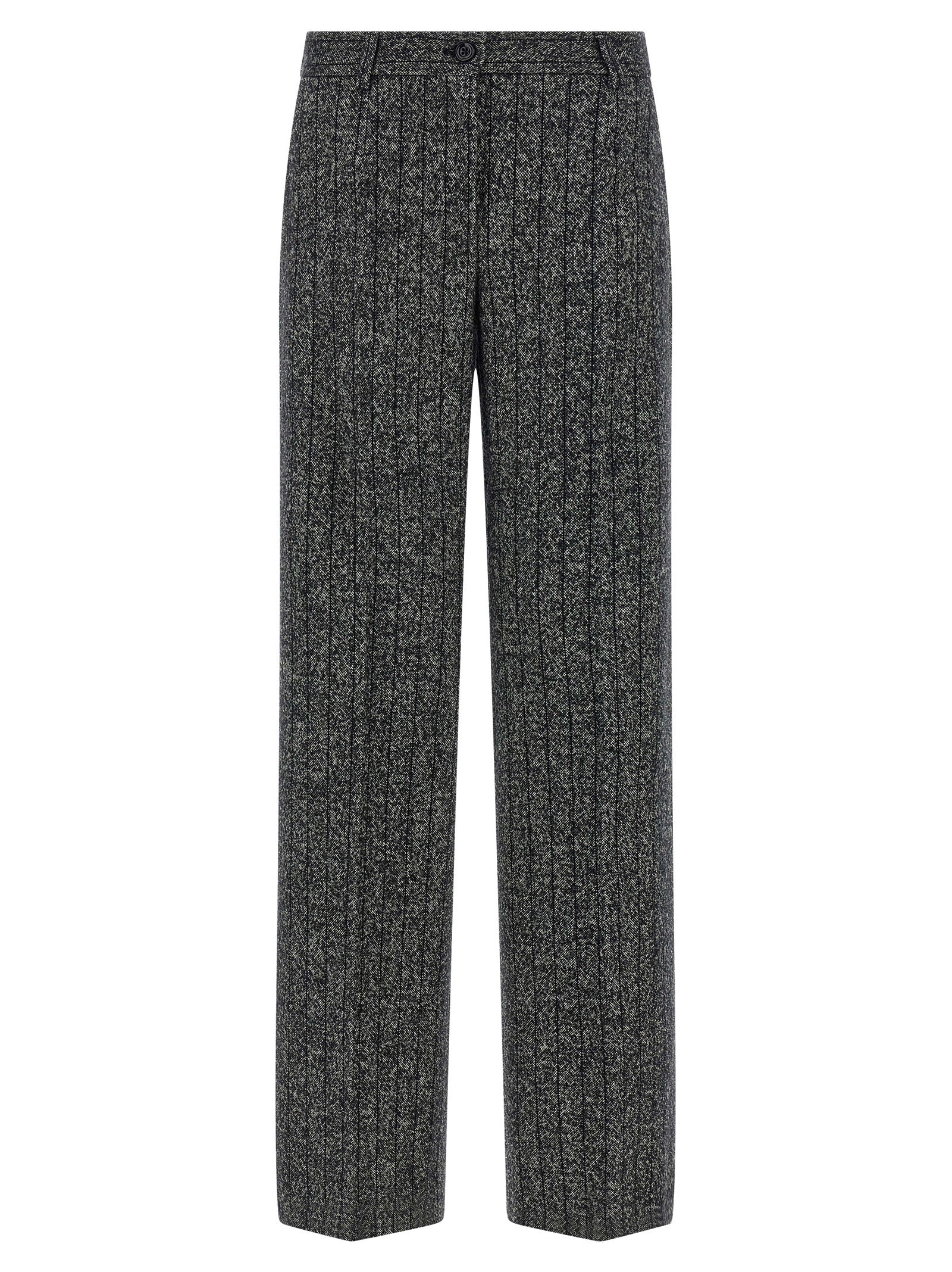 Trousers by Dolce & Gabbana for women in virgin wool & polyamide bicolour, animal, black, white, print & striped features a artisanal silhouette, showcasing a sophisticated straight-leg with a long and low rise for a artisanal finish.