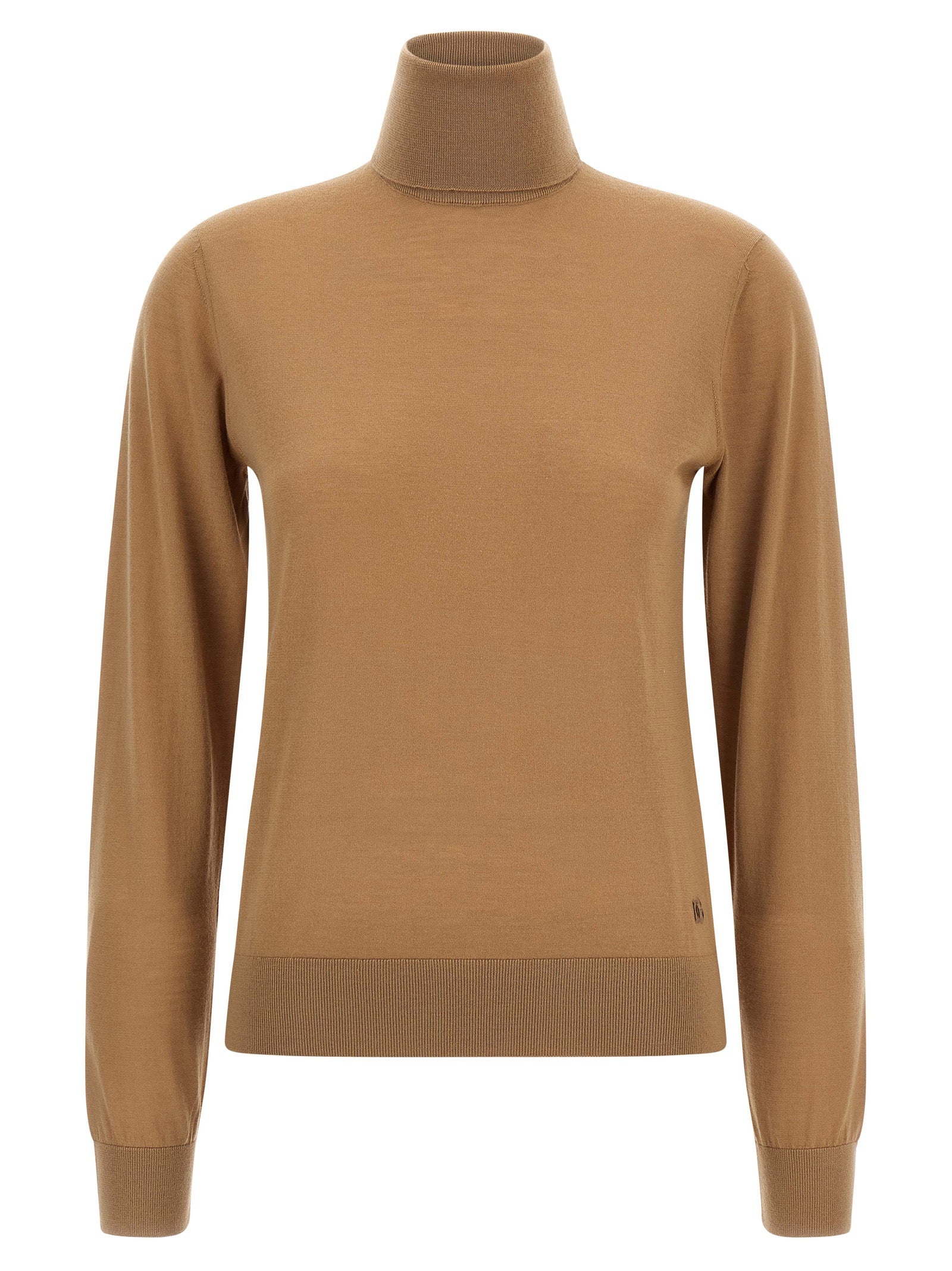 Cardigan by Dolce & Gabbana for women in cashmere beige showcases a luxurious silhouette, meticulously detailed with a sophisticated turtle high-neck neckline and for a refined finish.