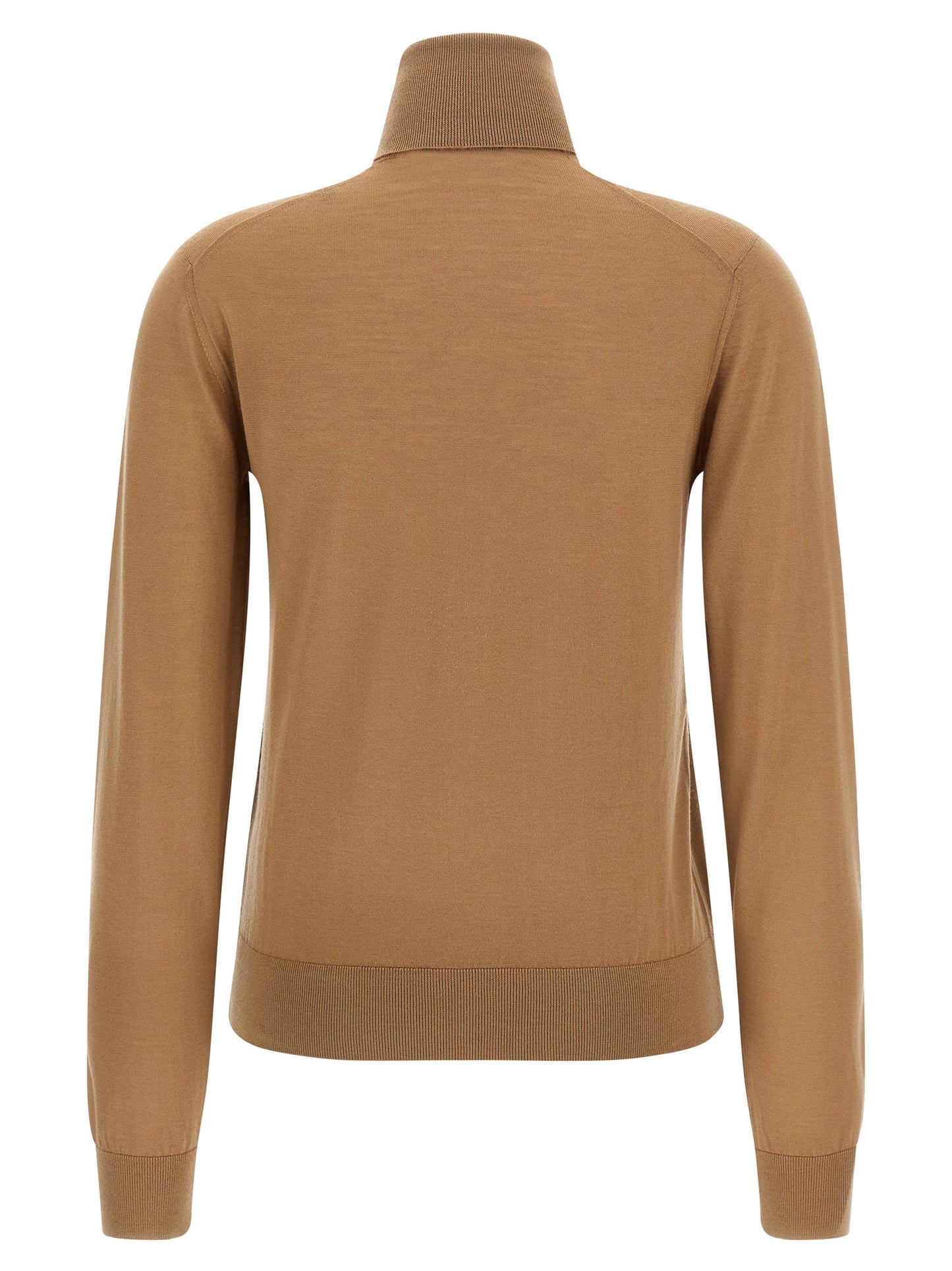 Cardigan by Dolce & Gabbana for women in cashmere beige features a nuanced silhouette with a refined turtle high-neck neckline and nuanced detailing for a sophisticated look.