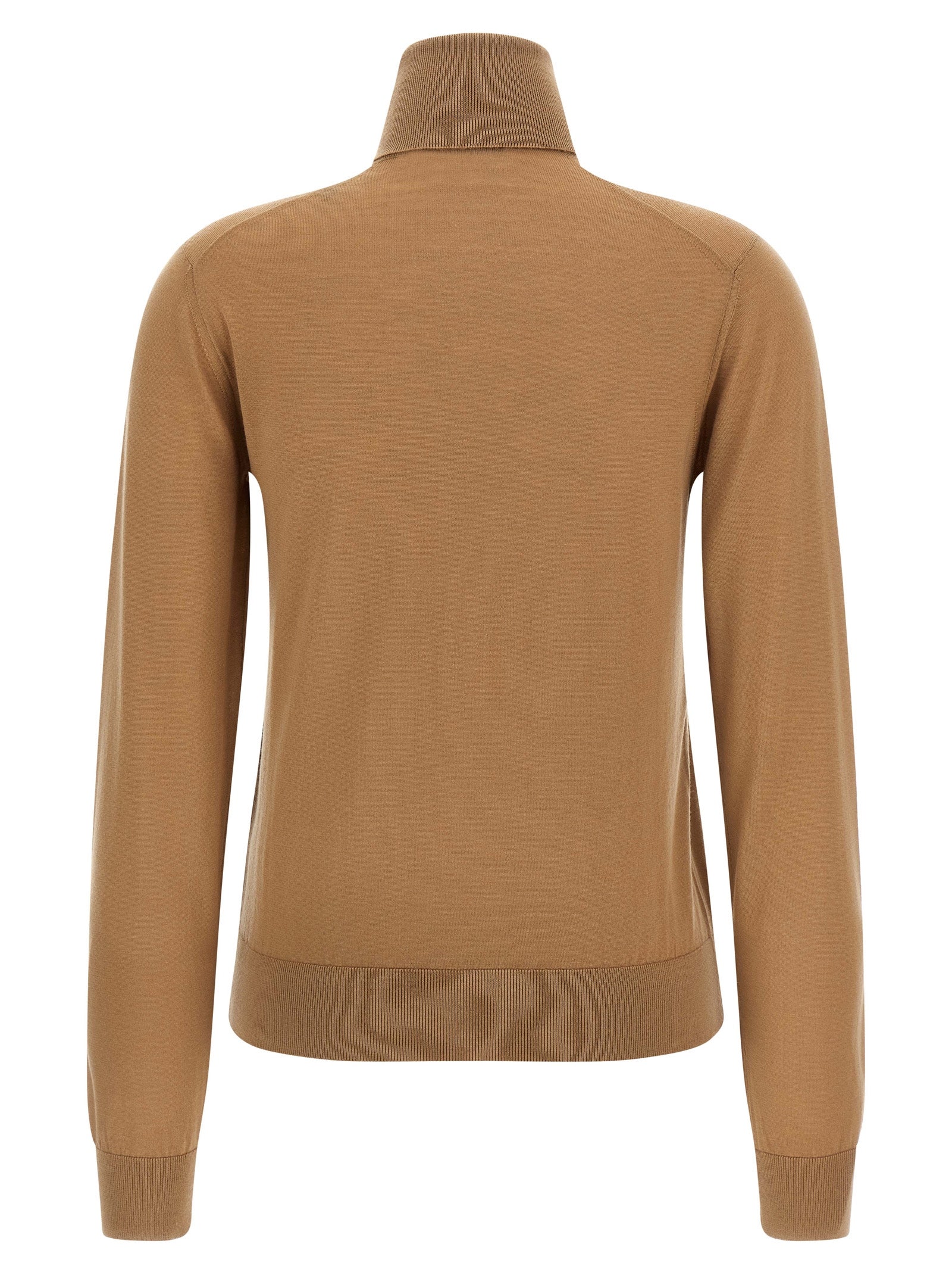Cardigan by Dolce & Gabbana for women in cashmere beige features a nuanced silhouette with a refined turtle high-neck neckline and nuanced detailing for a sophisticated look.