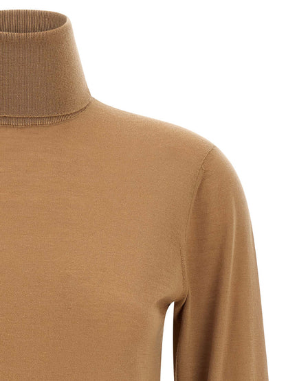 Cardigan by Dolce & Gabbana for women in cashmere beige presents a textural silhouette, artfully finished with a textural turtle high-neck neckline and for a sophisticated, textural look.