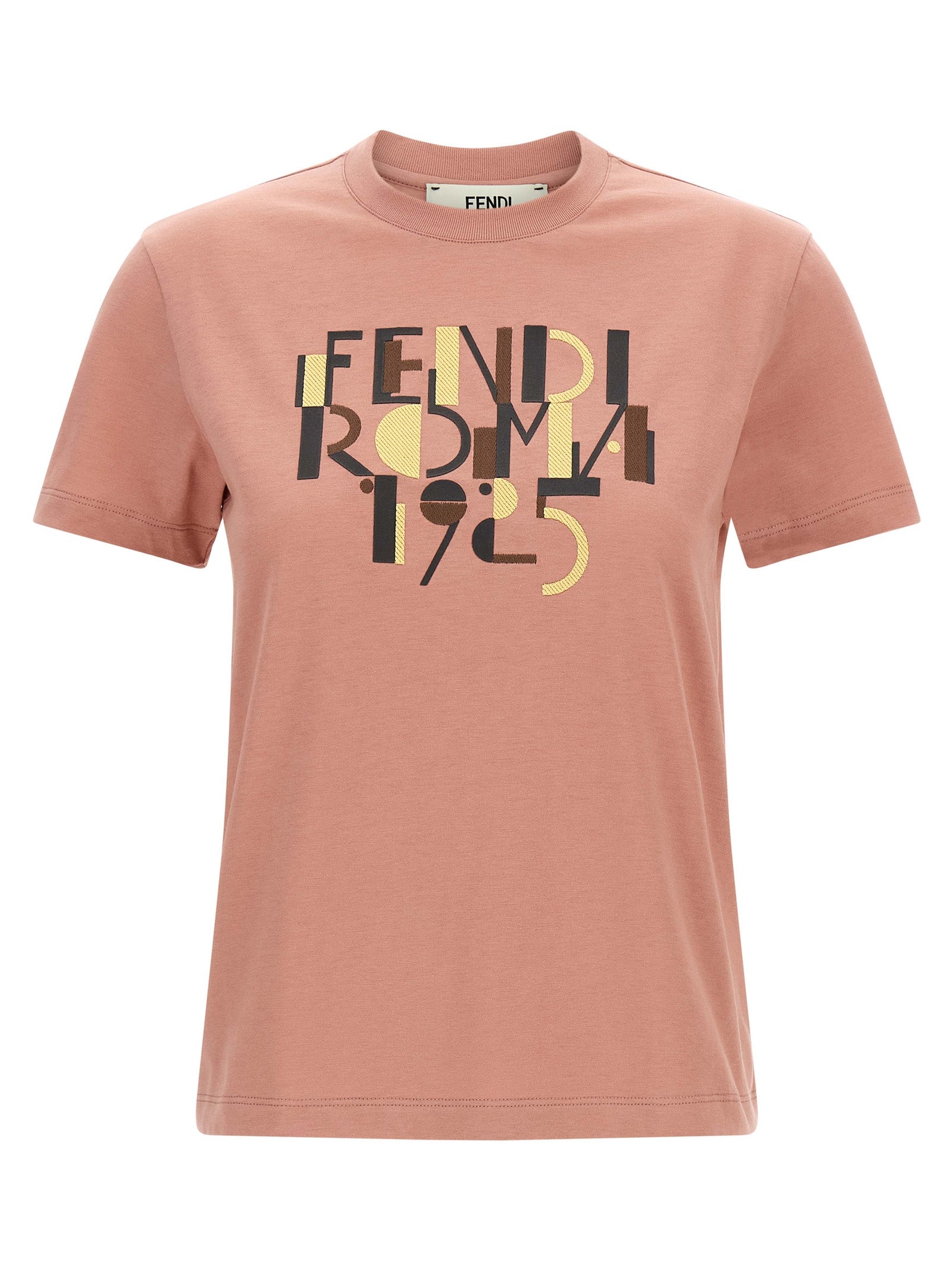 T-Shirt by Fendi for women in cotton multicolor, pink & print features an edgy silhouette, meticulously detailed with a sophisticated short-sleeve and for a truly edgy finish.