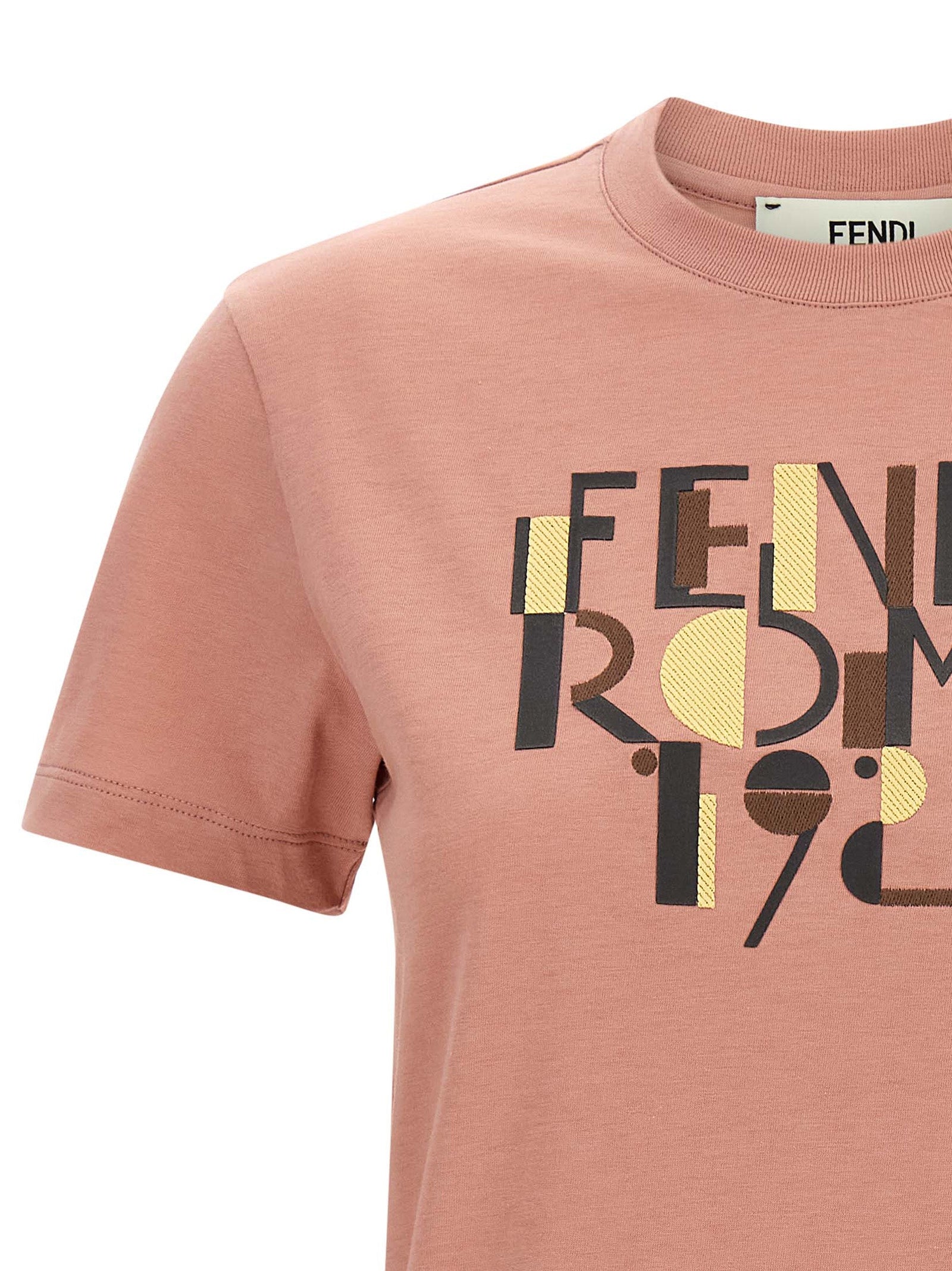 T-Shirt by Fendi for women in cotton multicolor, pink & print showcases a chic silhouette, artfully detailed with a chic and for a chic finish.