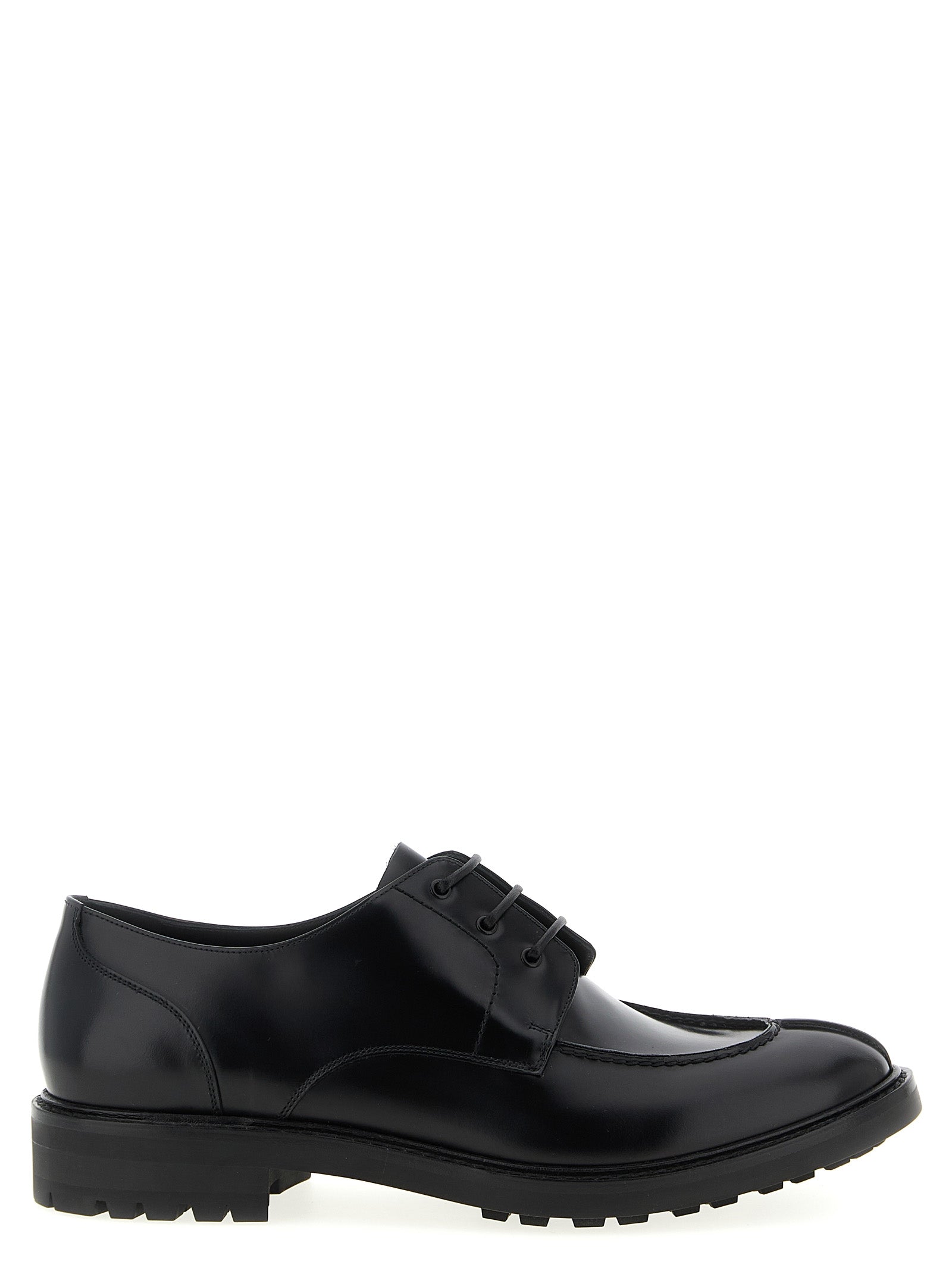 Derby Lace-Up Shoes by Saint Laurent for men in calfskin leather black features an dynamic silhouette from the Men's Calfskin Leather Derby Lace-Up Shoes collection, defined by a dynamic almond toe style and for a dynamic look.