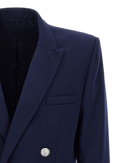 Blazer by Balmain for men in virgin wool blue & monogram showcases a discerning silhouette, elegantly detailed with a sophisticated and premium for a truly discerning finish.