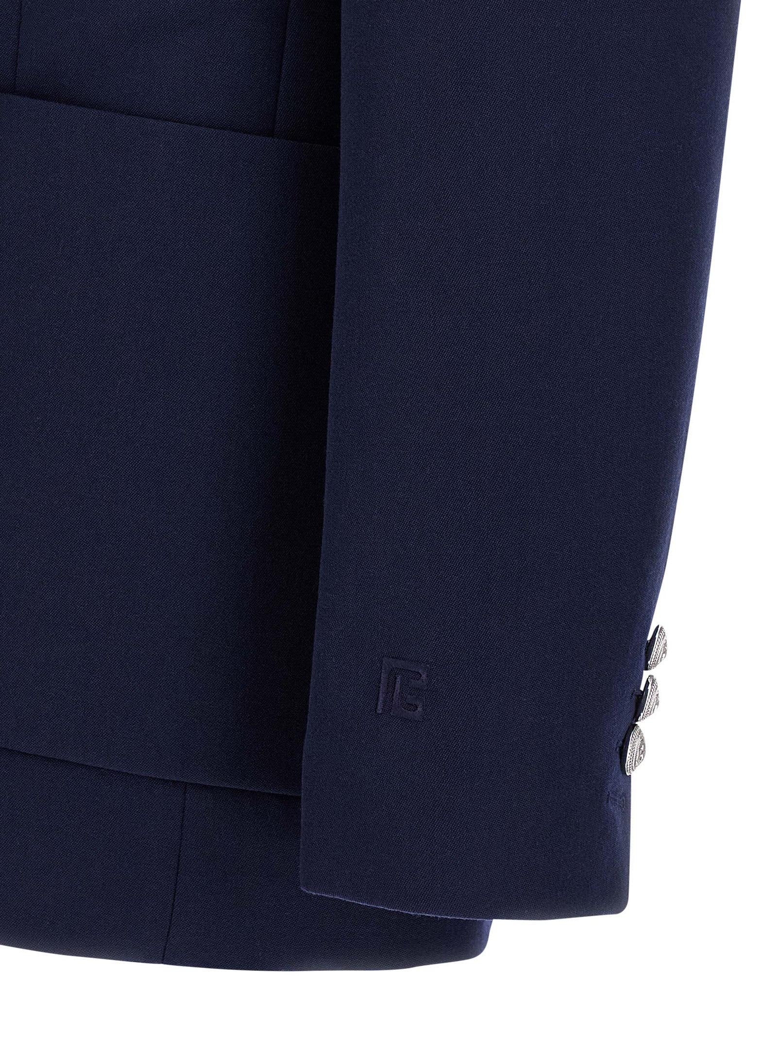 Blazer by Balmain for men in virgin wool blue & monogram features an stylish silhouette, showcasing a sophisticated and stylish for a truly stylish finish.