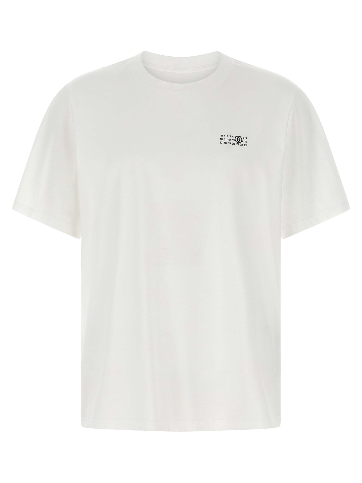 T-Shirt by MM6 Maison Margiela for men in cotton bicolour, black, white & print showcases a fashionable silhouette, elegantly detailed with a fashionable short-sleeve and for a sophisticated, high-fashion look.