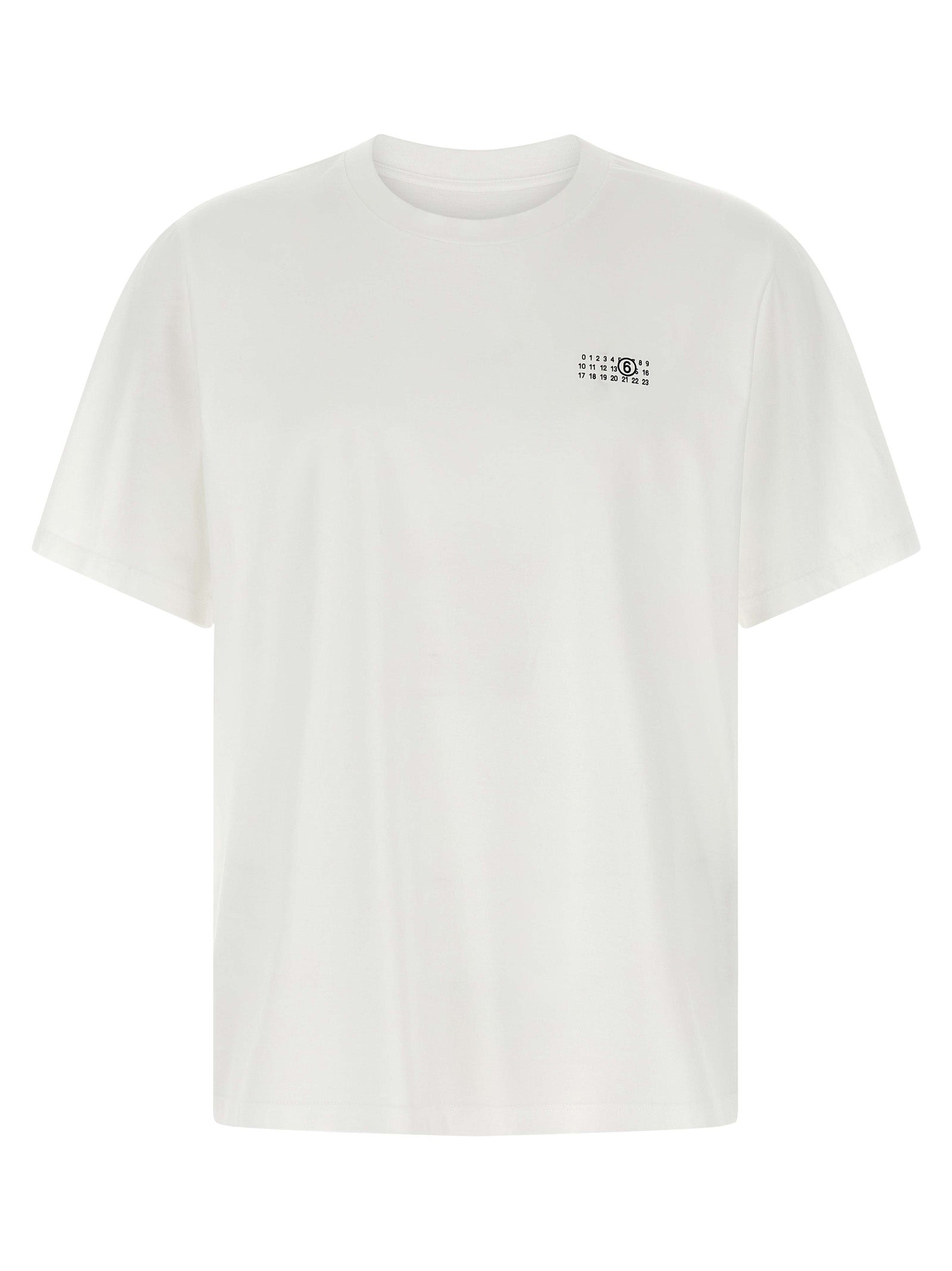 T-Shirt by MM6 Maison Margiela for men in cotton bicolour, black, white & print showcases a fashionable silhouette, elegantly detailed with a fashionable short-sleeve and for a sophisticated, high-fashion look.
