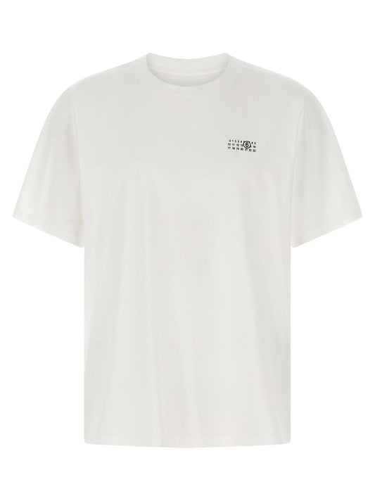 T-Shirt by MM6 Maison Margiela for men in cotton bicolour, black, white & print showcases a fashionable silhouette, elegantly detailed with a fashionable short-sleeve and for a sophisticated, high-fashion look.