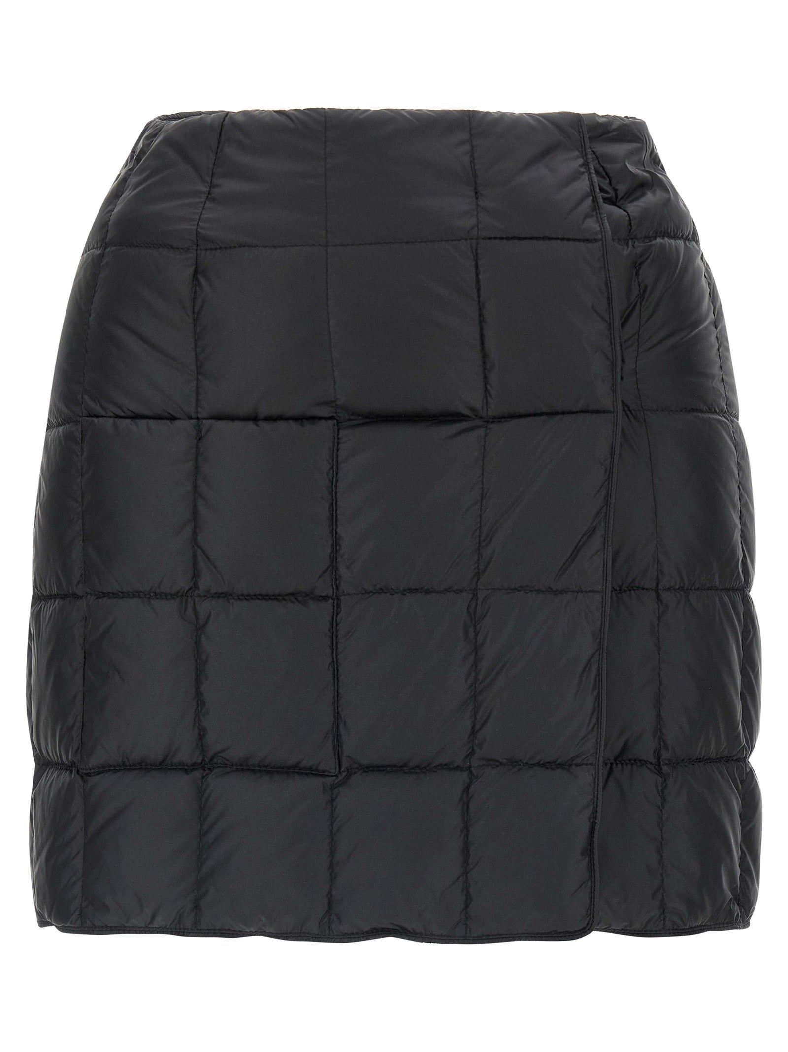 Skirt by IENKI IENKI for women in nylon & goose down black showcases a dramatic silhouette, artfully capturing the essence of the Women's High Rise Nylon & Goose Down Mini Long Skirt in a dramatic mini long cut for a refined look.