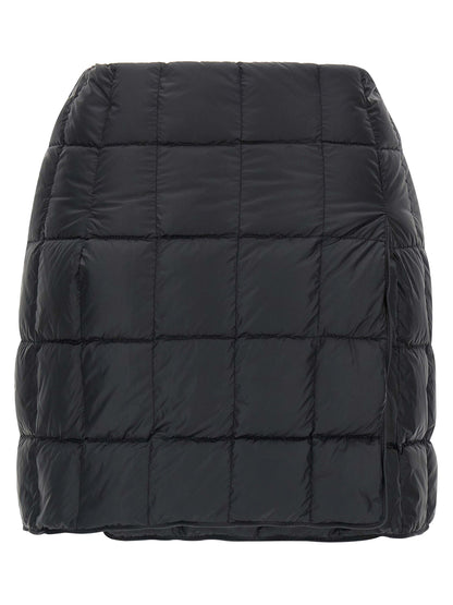 Skirt by IENKI IENKI for women in nylon & goose down black features an tailored silhouette, artfully capturing the essence of Women's High Rise Nylon & Goose Down Mini Long Skirt in a sophisticated mini long.