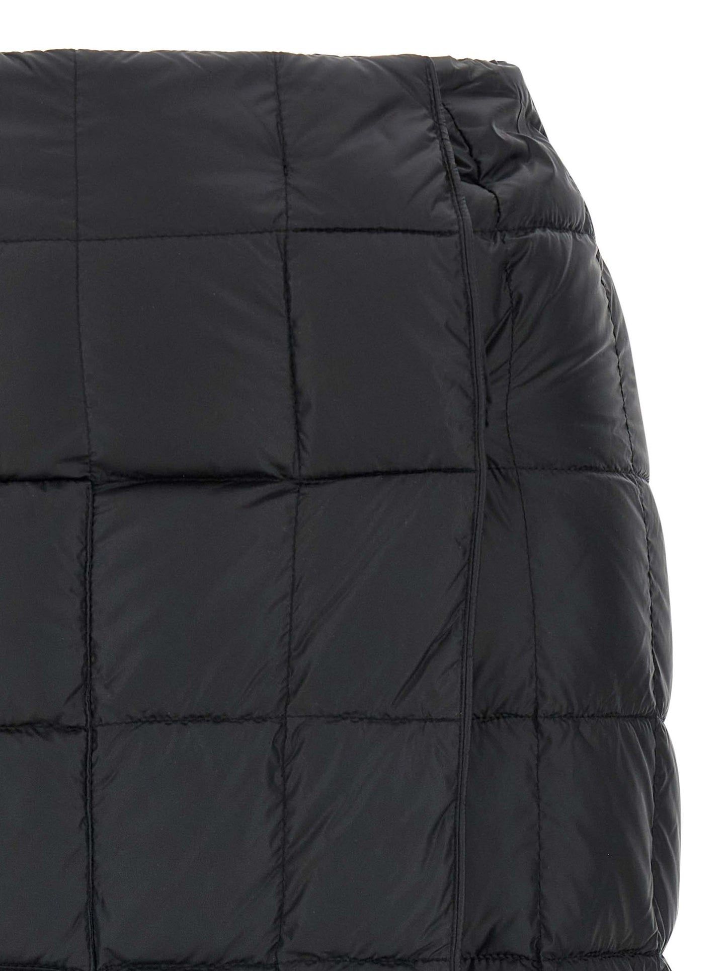 Skirt by IENKI IENKI for women in nylon & goose down black features a contoured silhouette from the Women's High Rise Nylon & Goose Down Mini Long Skirt collection, characterized by its contoured mini long for a contoured finish.