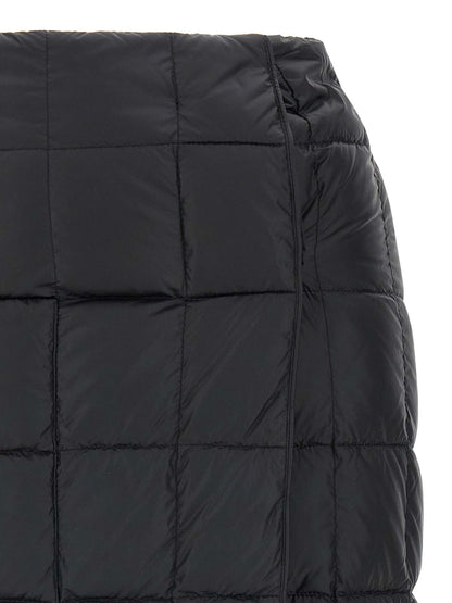 Skirt by IENKI IENKI for women in nylon & goose down black features a contoured silhouette from the Women's High Rise Nylon & Goose Down Mini Long Skirt collection, characterized by its contoured mini long for a contoured finish.