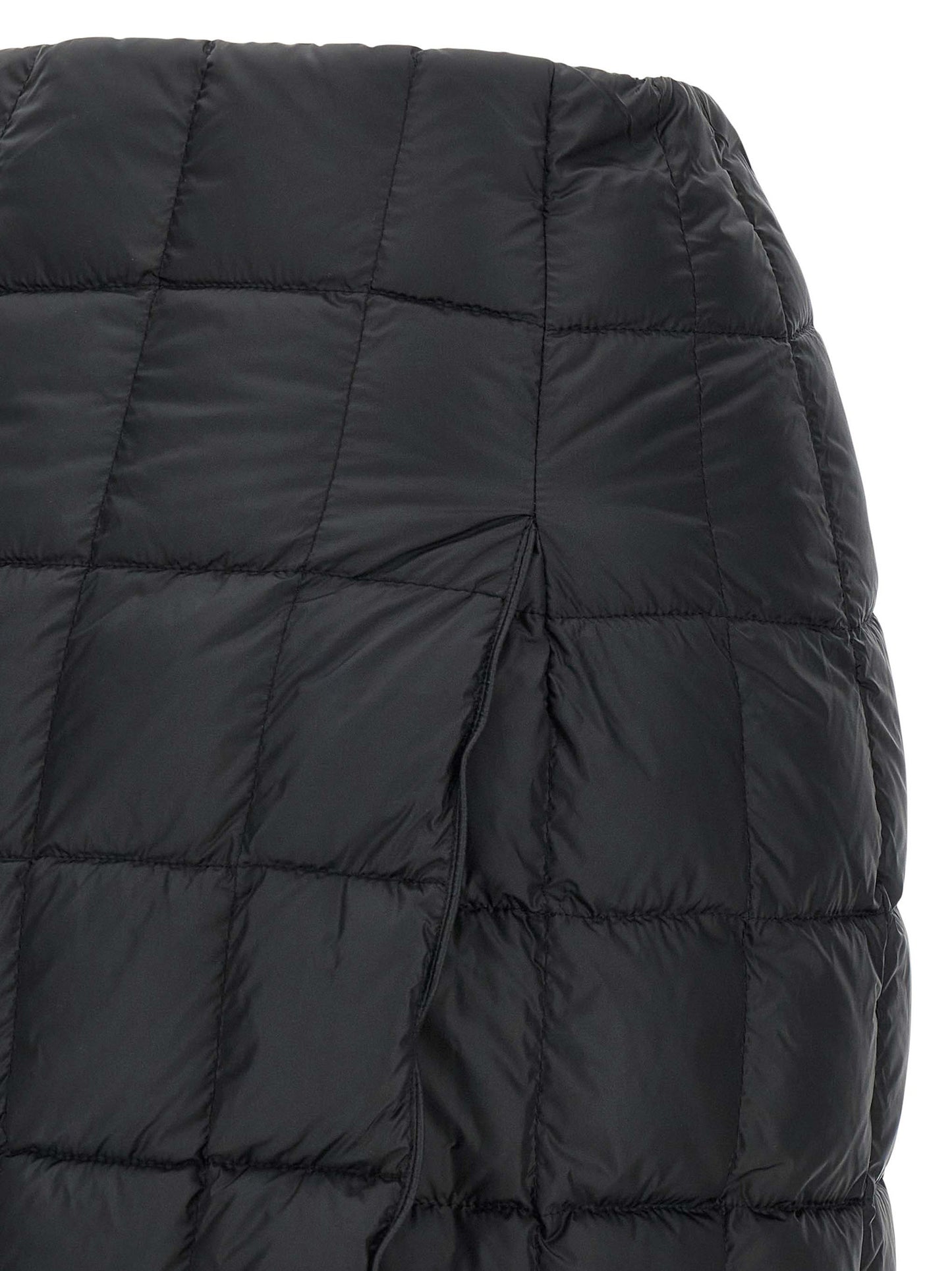 Skirt by IENKI IENKI for women in nylon & goose down black features an relaxed-yet-refined silhouette that elegantly showcases the Women's High Rise Nylon & Goose Down Mini Long Skirt design and sophisticated mini long.