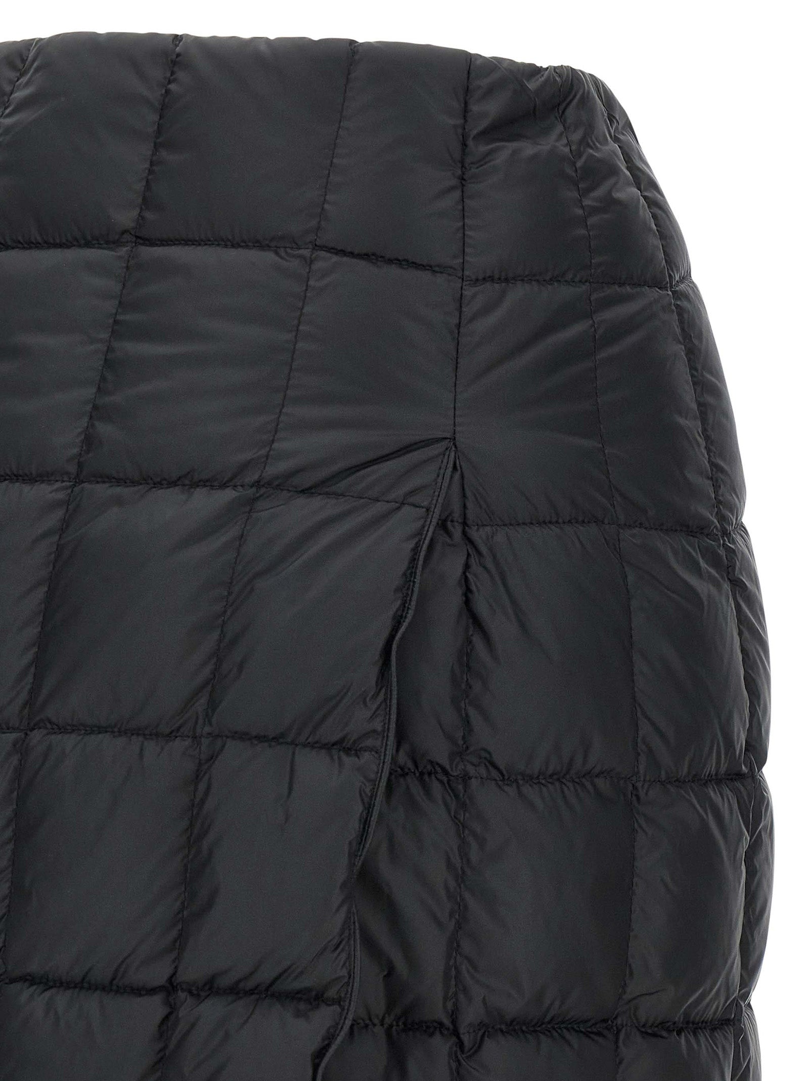 Skirt by IENKI IENKI for women in nylon & goose down black features an relaxed-yet-refined silhouette that elegantly showcases the Women's High Rise Nylon & Goose Down Mini Long Skirt design and sophisticated mini long.