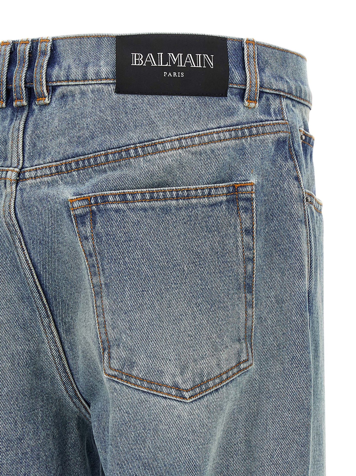 Jeans by Balmain for men in denim cotton blue & signature features a refined silhouette with a refined straight-leg, defined by a and a refined long for a refined finish.