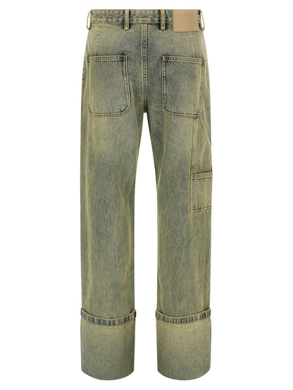 Jeans by Entire Studios for women in denim cotton bicolour & yellow features an sartorial straight-leg & wide and long with a cut for a sartorial finish.