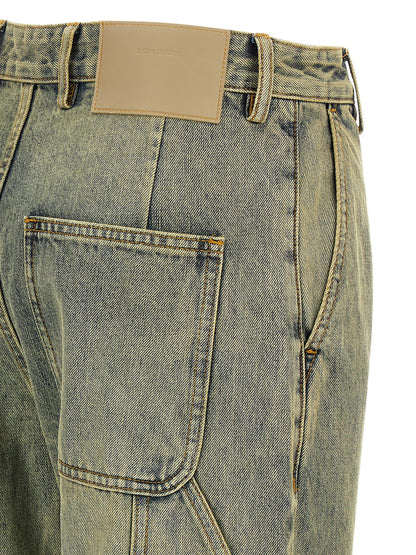Jeans by Entire Studios for women in denim cotton bicolour & yellow features a polished silhouette with a polished straight-leg & wide, reaching a polished long and finished with a polished .