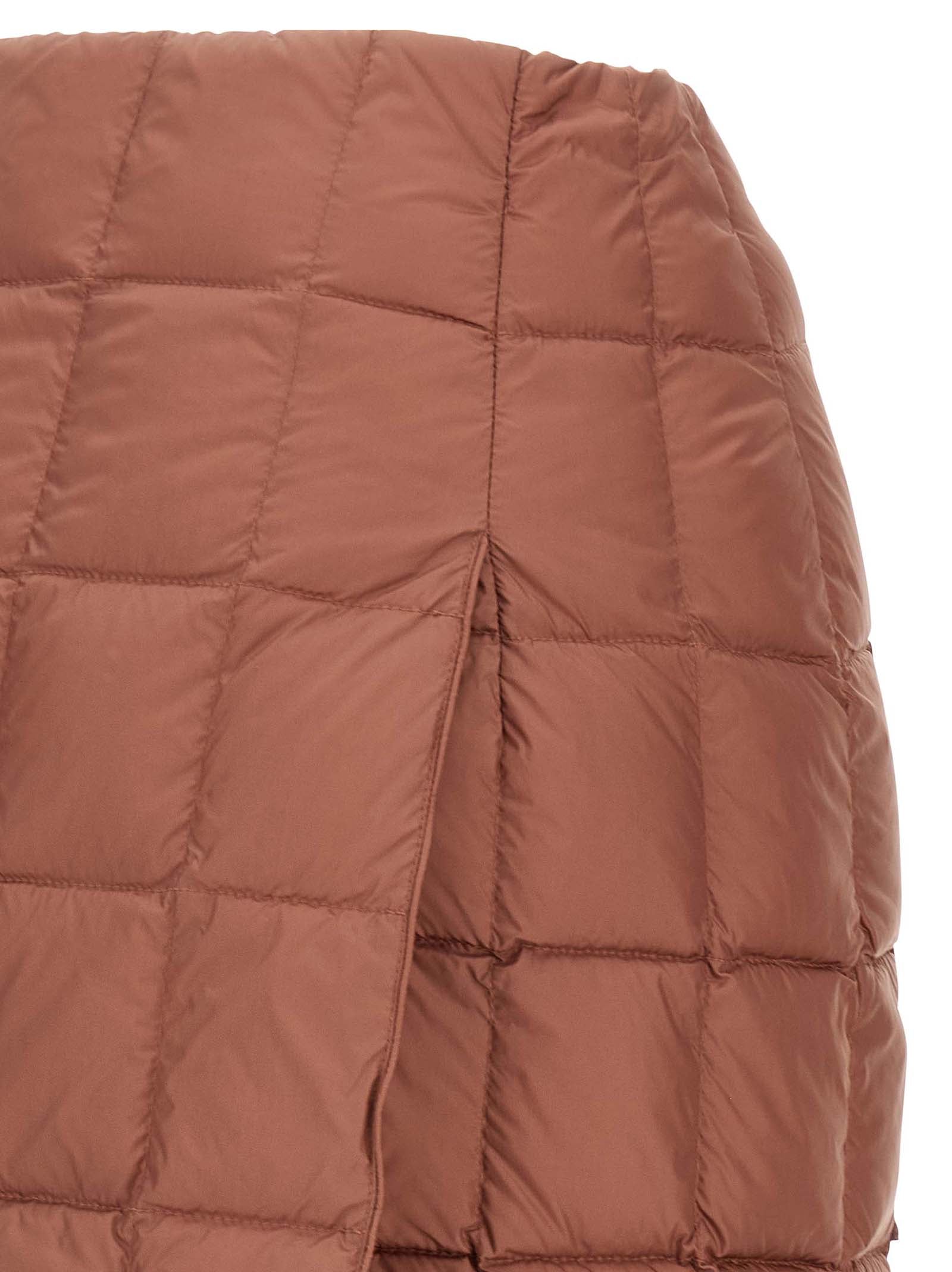 Skirt by IENKI IENKI for women in nylon & goose-down multicolor & pink showcases a sultry silhouette, elegantly defined by its mini long and the sophisticated sultry design of the Women's Straight High Rise Nylon & Goose-Down Mini Long Skirt.