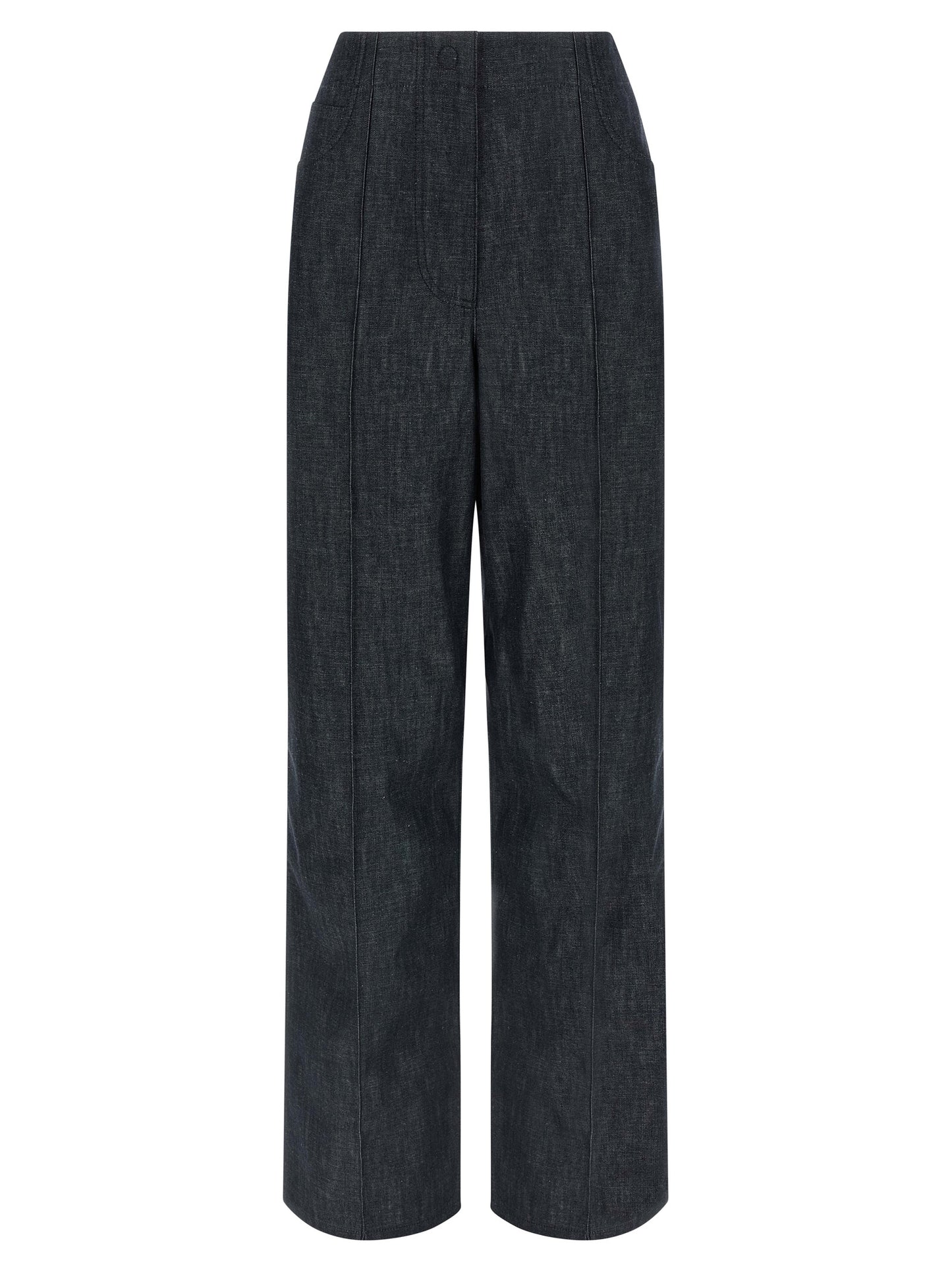 Jeans by Fendi for women in cotton denim blue & signature features a polished silhouette with a polished wide, reaching a polished long and finished with a polished high rise.