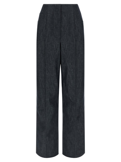 Jeans by Fendi for women in cotton denim blue & signature features a polished silhouette with a polished wide, reaching a polished long and finished with a polished high rise.