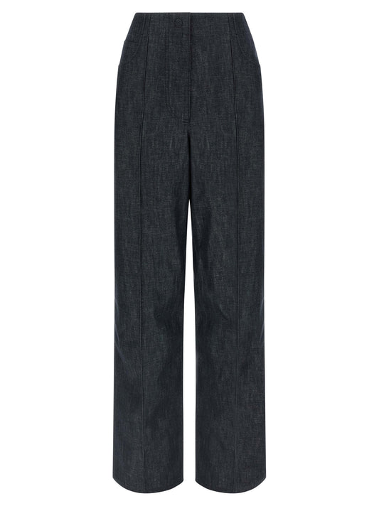 Jeans by Fendi for women in cotton denim blue & signature features a polished silhouette with a polished wide, reaching a polished long and finished with a polished high rise.