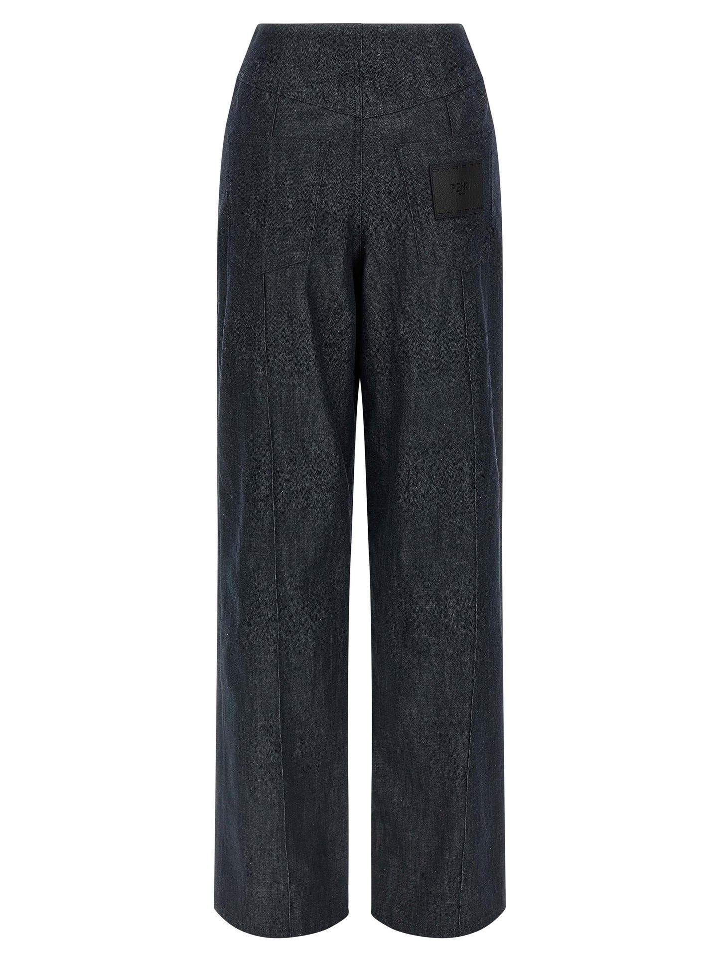 Jeans by Fendi for women in cotton denim blue & signature presents a refined pantology silhouette, artfully defined by a refined pantology wide, long, and a sophisticated high rise.