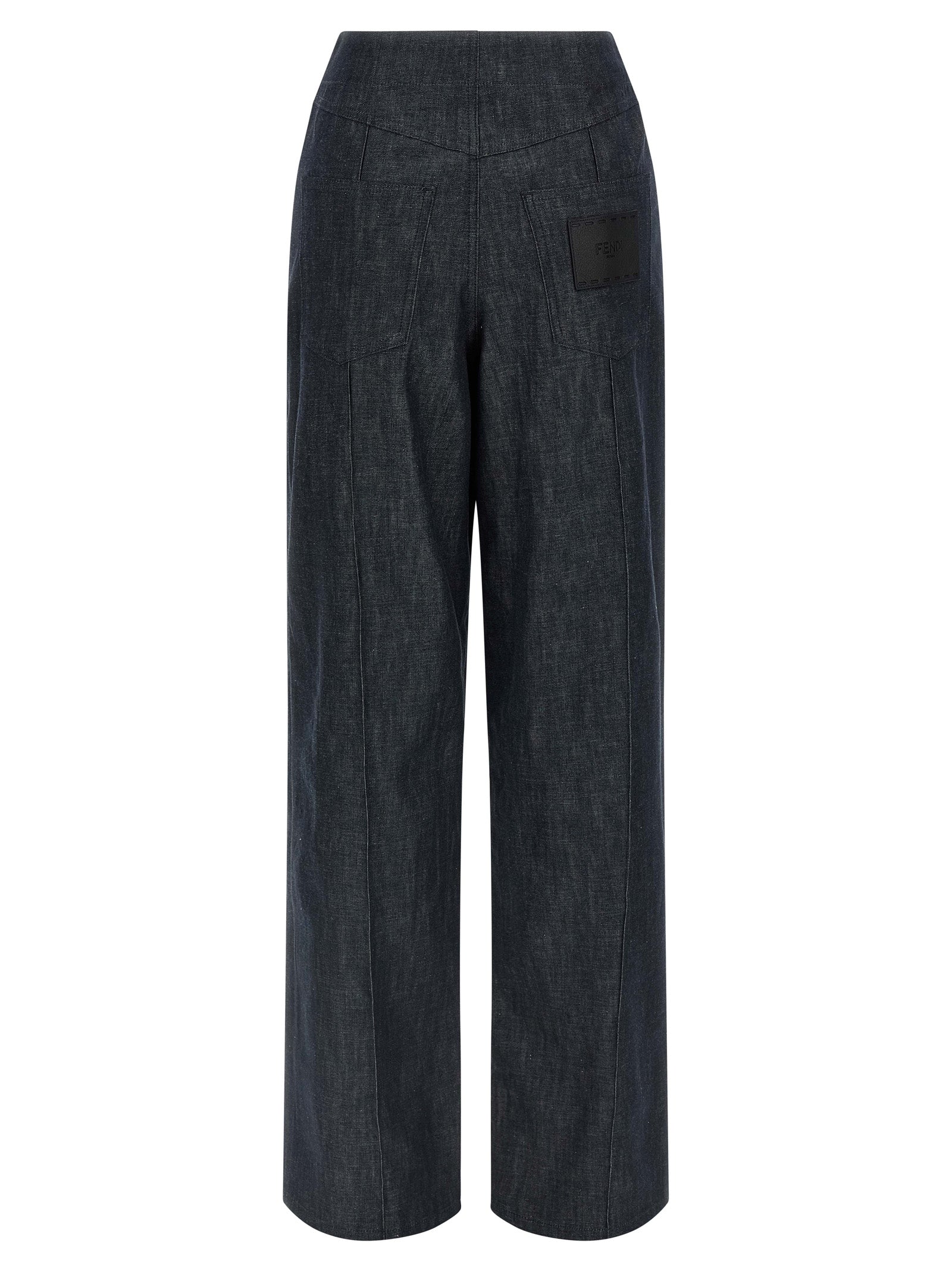 Jeans by Fendi for women in cotton denim blue & signature presents a refined pantology silhouette, artfully defined by a refined pantology wide, long, and a sophisticated high rise.